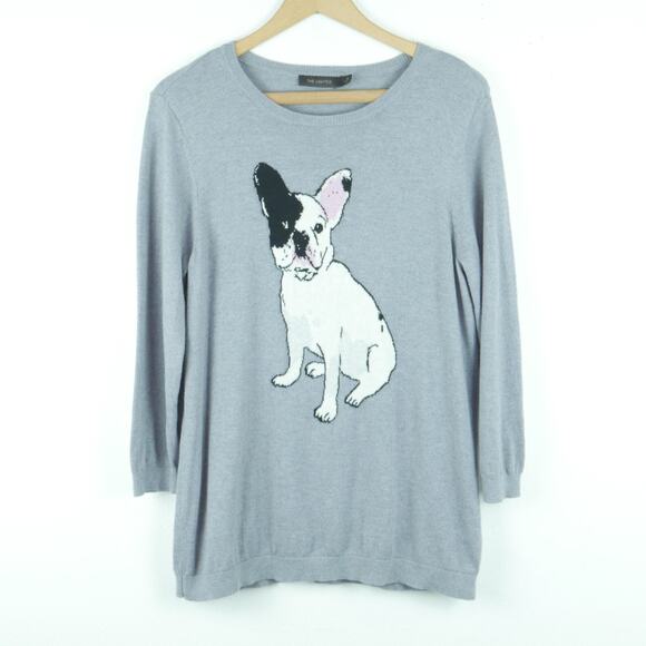 The Limited Large Sweater Boston Terrier Dog Novelty Print Preppy Gray Pullover - Picture 1 of 6
